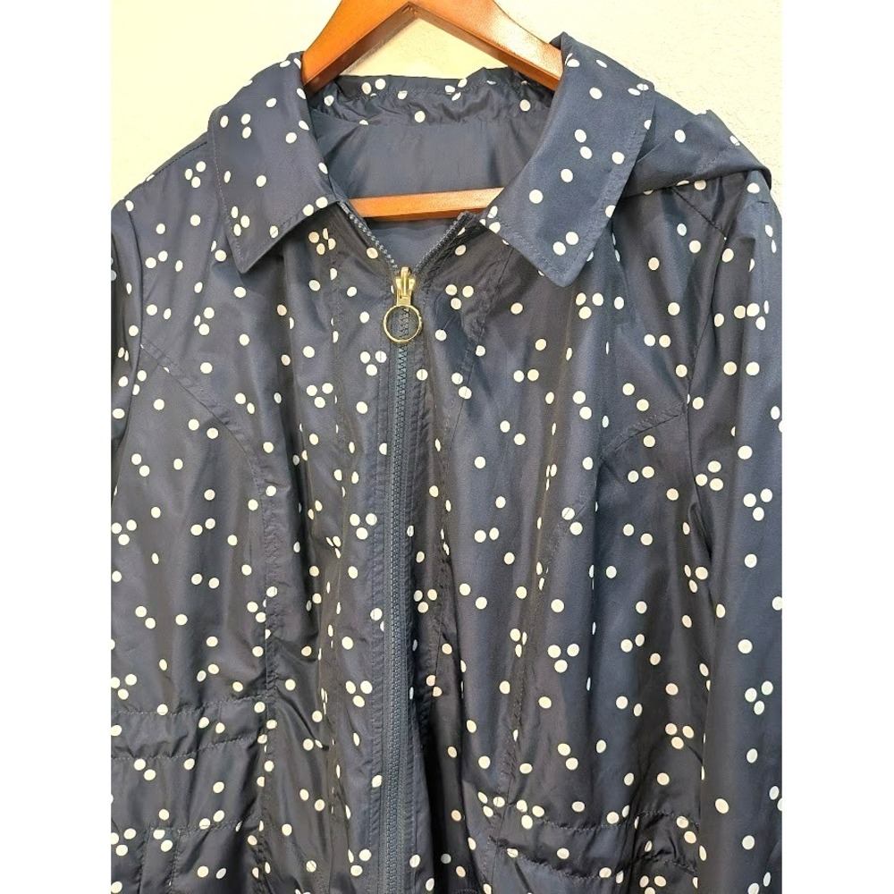 Isaac Mizrahi Live! Polka Dot/Navy Reversible Rain Jacket Hood Women's Size 1X - Picture 3 of 7